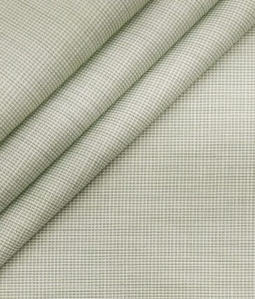 Combo of Raymond Sage Green Self Checks Trouser Fabric With Exquisite White base Green Structure Cotton Blend Shirt Fabric (Unstitched)
