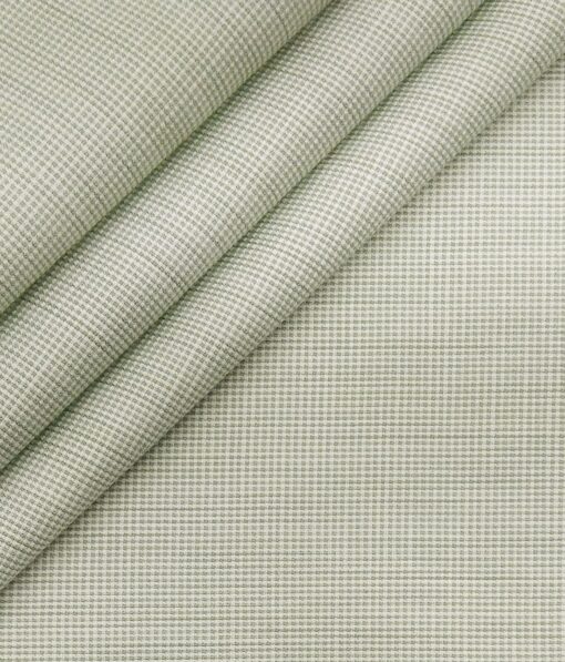 Combo of Raymond Sage Green Self Checks Trouser Fabric With Exquisite White base Green Structure Cotton Blend Shirt Fabric (Unstitched)
