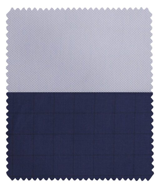 Combo of Raymond Denim Blue Checks Trouser Fabric With Exquisite White base Blue Structured Cotton Blend Shirt Fabric (Unstitched)