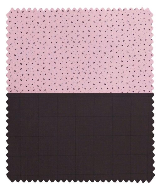 Combo of Raymond Dark Purple Checks Trouser Fabric With Arvind Pink 100% Cotton Printed Shirt Fabric (Unstitched)