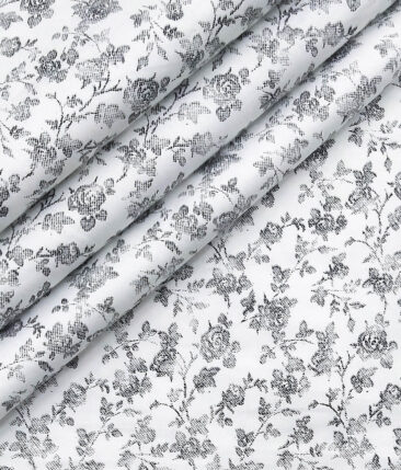 Combo of Raymond Blackish Grey Self Design Trouser Fabric With Exquisite White 100% Cotton Printed Shirt Fabric (Unstitched)