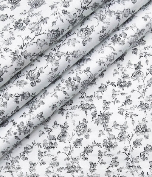 Combo of Raymond Blackish Grey Self Design Trouser Fabric With Exquisite White 100% Cotton Printed Shirt Fabric (Unstitched)