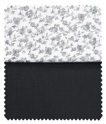 Combo of Raymond Blackish Grey Self Design Trouser Fabric With Exquisite White 100% Cotton Printed Shirt Fabric (Unstitched)