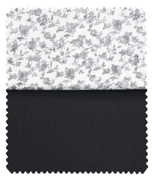 Combo of Raymond Blackish Grey Self Design Trouser Fabric With Exquisite White 100% Cotton Printed Shirt Fabric (Unstitched)