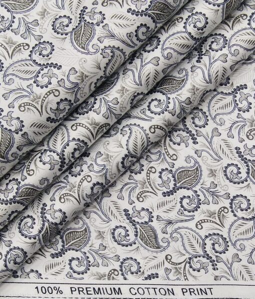 Combo of Raymond Sage Green Self Checks Trouser Fabric With True Value White base Floral Print 100% Cotton Shirt Fabric (Unstitched)