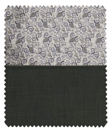 Combo of Raymond Sage Green Self Checks Trouser Fabric With True Value White base Floral Print 100% Cotton Shirt Fabric (Unstitched)