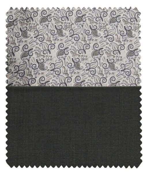 Combo of Raymond Sage Green Self Checks Trouser Fabric With True Value White base Floral Print 100% Cotton Shirt Fabric (Unstitched)