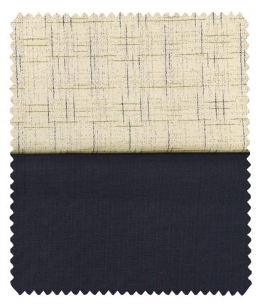 Combo of Raymond Dark Blue Self Design Trouser Fabric With Exquisite Lemon Yellow 100% Cotton Printed Shirt Fabric (Unstitched)