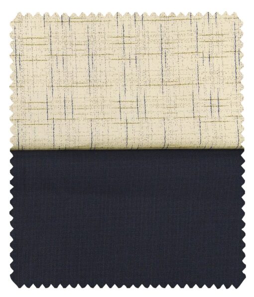 Combo of Raymond Dark Blue Self Design Trouser Fabric With Exquisite Lemon Yellow 100% Cotton Printed Shirt Fabric (Unstitched)