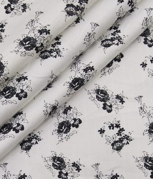 Combo of Raymond Black Self Checks Trouser Fabric With Exquisite White 100% Cotton Printed Shirt Fabric (Unstitched)