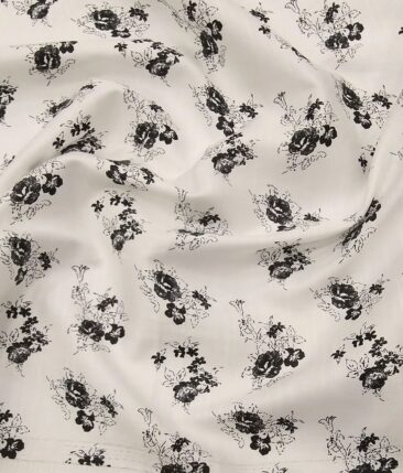 Combo of Raymond Black Self Checks Trouser Fabric With Exquisite White 100% Cotton Printed Shirt Fabric (Unstitched)