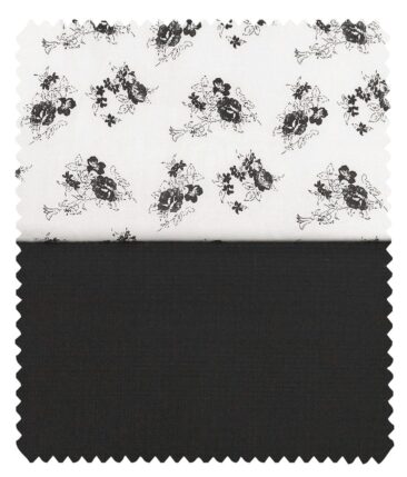 Combo of Raymond Black Self Checks Trouser Fabric With Exquisite White 100% Cotton Printed Shirt Fabric (Unstitched)
