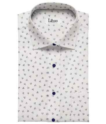 Combo of Raymond Dark Blue Self Design Trouser Fabric With Monza Off-White 100% Cotton Printed Chambray Shirt Fabric (Unstitched)
