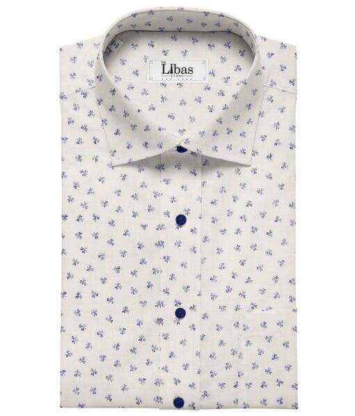 Combo of Raymond Dark Blue Self Design Trouser Fabric With Monza Off-White 100% Cotton Printed Chambray Shirt Fabric (Unstitched)