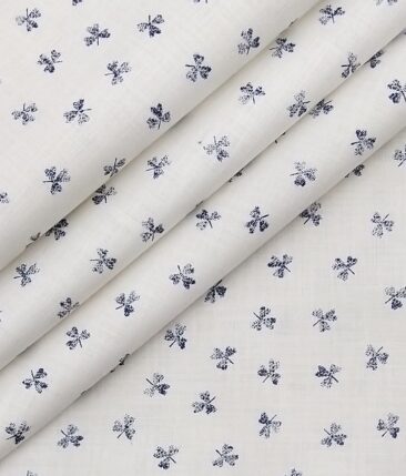 Combo of Raymond Dark Blue Self Design Trouser Fabric With Monza Off-White 100% Cotton Printed Chambray Shirt Fabric (Unstitched)