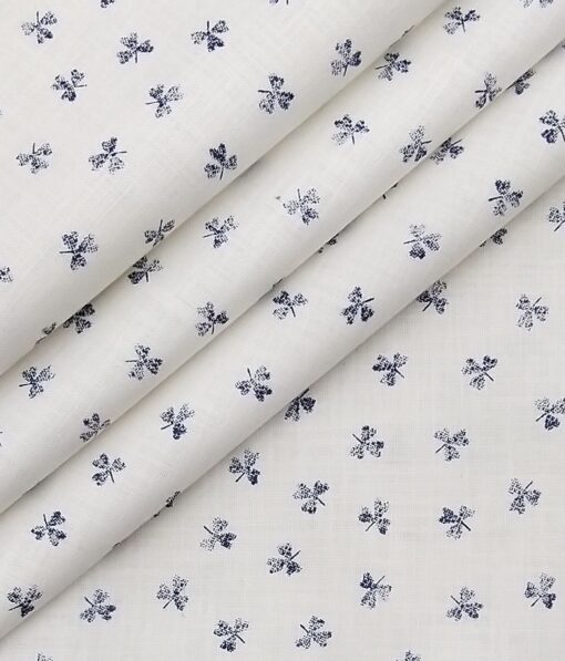Combo of Raymond Dark Blue Self Design Trouser Fabric With Monza Off-White 100% Cotton Printed Chambray Shirt Fabric (Unstitched)