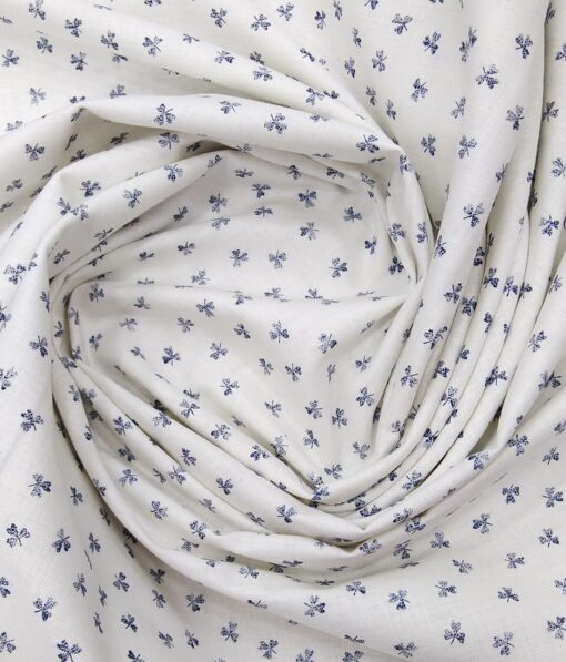 Combo of Raymond Dark Blue Self Design Trouser Fabric With Monza Off-White 100% Cotton Printed Chambray Shirt Fabric (Unstitched)