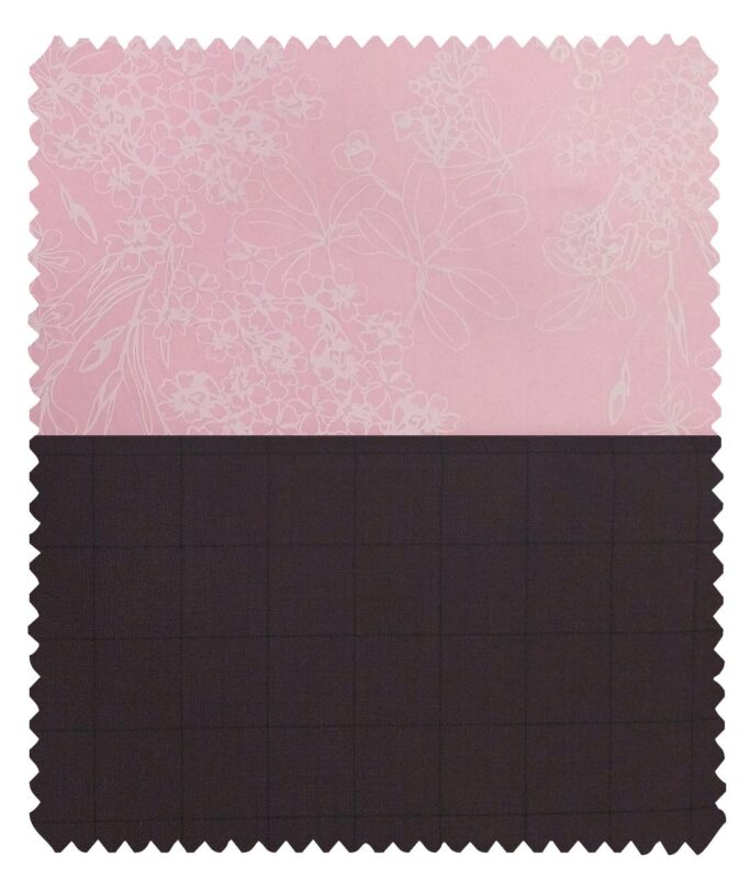 Combo of Raymond Dark Purple Checks Trouser Fabric With Nemesis Pink 100% Giza Cotton Printed Shirt Fabric (Unstitched)