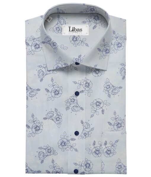 Combo of Raymond Denim Blue Checks Trouser Fabric With Nemesis Sky Blue 100% Giza Cotton Floral Printed Shirt Fabric (Unstitched)