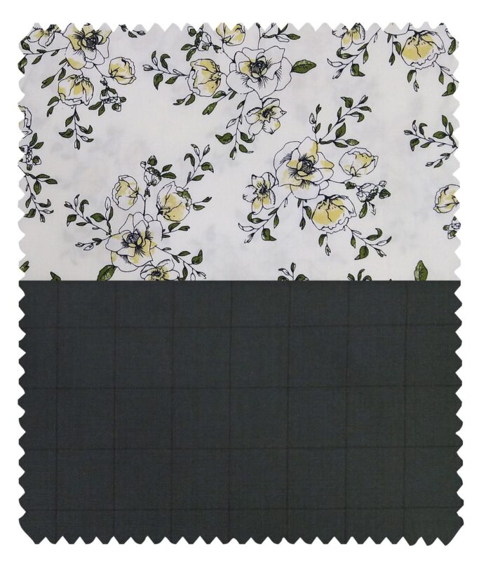 Combo of Raymond Pine Green Checks Trouser Fabric With Nemesis White 100% Giza Cotton Digital Print Shirt Fabric (Unstitched)
