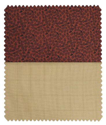 Combo of Raymond Beige Checks Trouser Fabric With Monza Brick Red 100% Cotton Printed Shirt Fabric (Unstitched)
