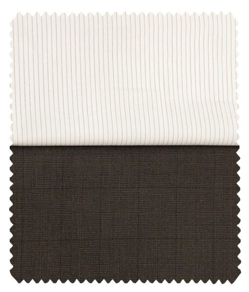 Combo of Raymond Dark Brown Self Checks Trouser Fabric With Soktas Off-White 100% Cotton Striped Shirt Fabric (Unstitched)