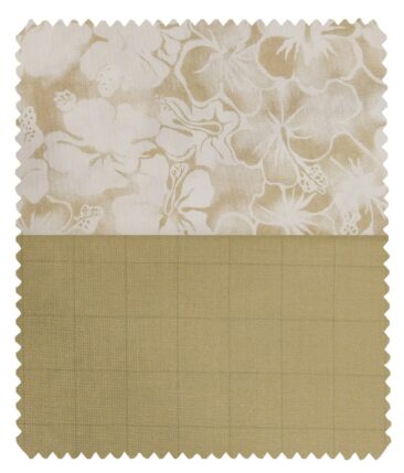 Combo of Raymond Beige Self Checks Trouser Fabric With Monza Off-White 100% Cotton Beige Printed Shirt Fabric (Unstitched)