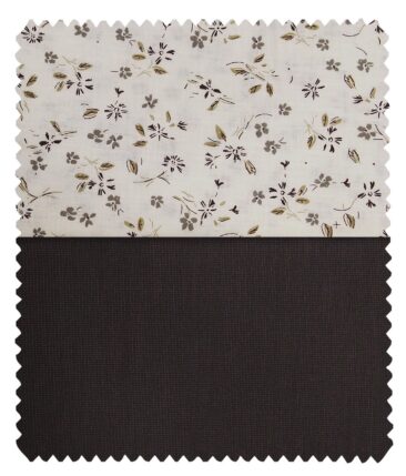 Combo of Raymond TechnoStretch Dark Brown Structured Stretchable Trouser Fabric With Monza Off-White 100% Cotton Printed Shirt Fabric (Unstitched)