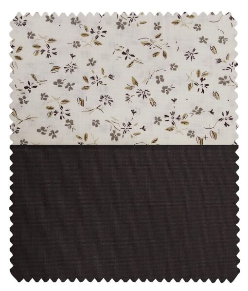 Combo of Raymond TechnoStretch Dark Brown Structured Stretchable Trouser Fabric With Monza Off-White 100% Cotton Printed Shirt Fabric (Unstitched)
