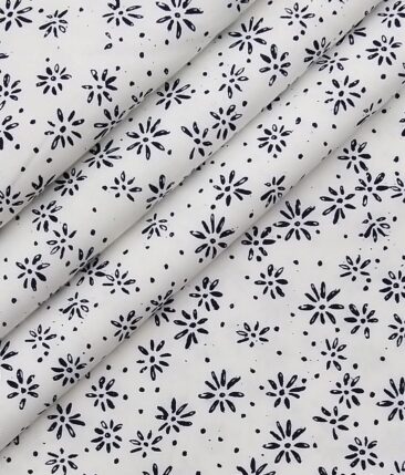 Combo of Raymond Dark Blue Self Design Trouser Fabric With Monza White 100% Cotton Blue Printed Shirt Fabric (Unstitched)