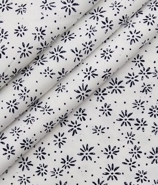 Combo of Raymond Dark Blue Self Design Trouser Fabric With Monza White 100% Cotton Blue Printed Shirt Fabric (Unstitched)