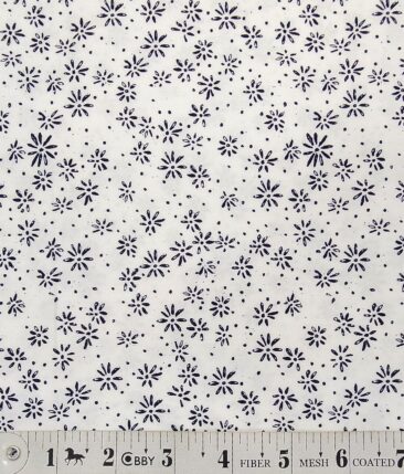 Combo of Raymond Dark Blue Self Design Trouser Fabric With Monza White 100% Cotton Blue Printed Shirt Fabric (Unstitched)