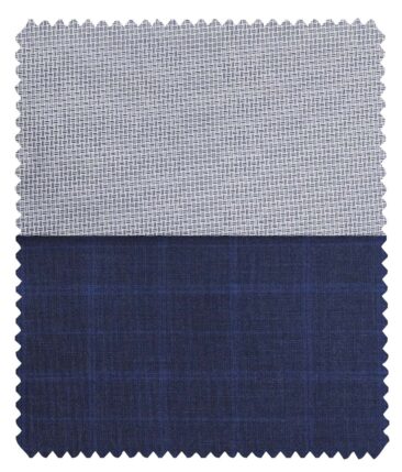 Combo of Raymond Dark Blue Broad Checks Trouser Fabric With Exquisite White Cotton Blend Structured Shirt Fabric (Unstitched)