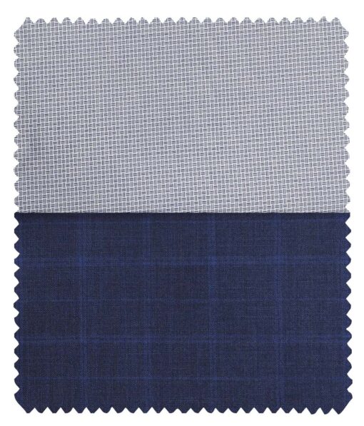 Combo of Raymond Dark Blue Broad Checks Trouser Fabric With Exquisite White Cotton Blend Structured Shirt Fabric (Unstitched)