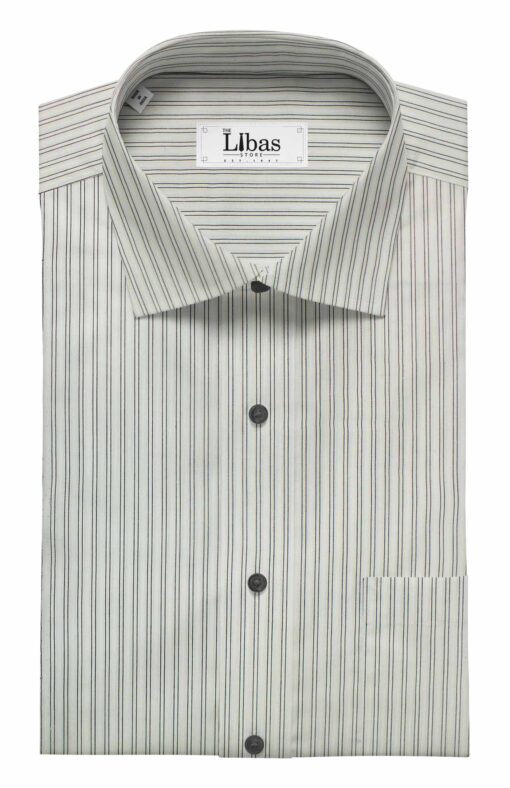 Combo of Raymond Blackish Grey Self Design Trouser Fabric With Bombay Rayon White 100% Cotton Black Striped Shirt Fabric (Unstitched)