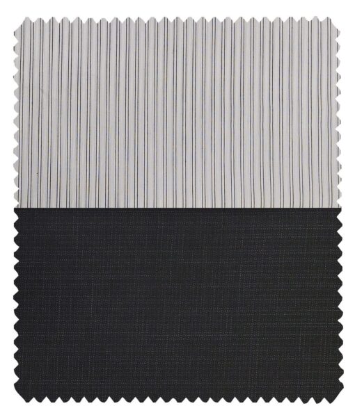Combo of Raymond Blackish Grey Self Design Trouser Fabric With Bombay Rayon White 100% Cotton Black Striped Shirt Fabric (Unstitched)