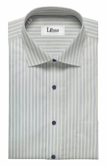 Combo of Raymond Dark Navy Blue Structured Trouser Fabric With Bombay Rayon White 100% Cotton Blue Striped Shirt Fabric (Unstitched)