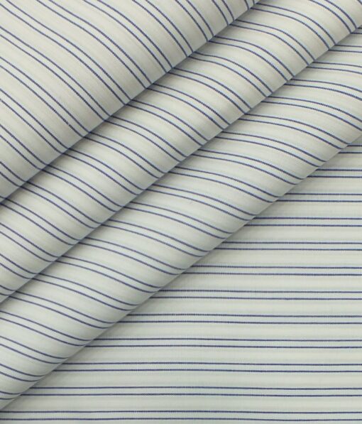 Combo of Raymond Dark Navy Blue Structured Trouser Fabric With Bombay Rayon White 100% Cotton Blue Striped Shirt Fabric (Unstitched)