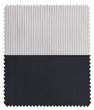 Combo of Raymond Dark Navy Blue Structured Trouser Fabric With Bombay Rayon White 100% Cotton Blue Striped Shirt Fabric (Unstitched)