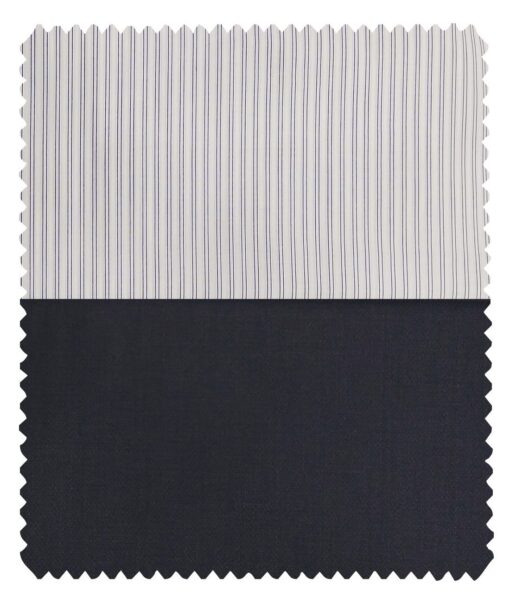 Combo of Raymond Dark Navy Blue Structured Trouser Fabric With Bombay Rayon White 100% Cotton Blue Striped Shirt Fabric (Unstitched)