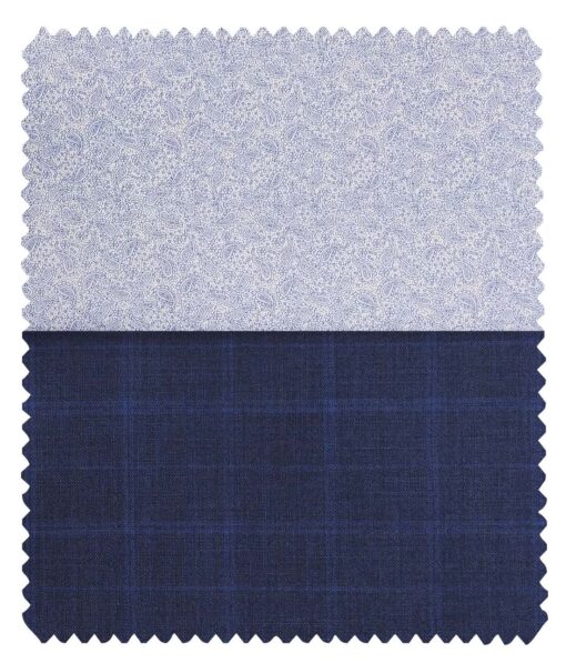 Combo of Raymond Dark Blue Broad Checks Trouser Fabric With Bombay Rayon White 100% Cotton Blue Paisley Print Shirt Fabric (Unstitched)