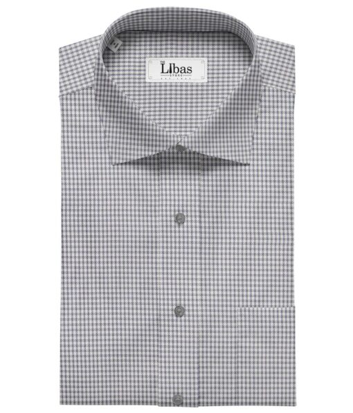 Raymond White Poly Cotton Light Grey Checks Shirting Fabric