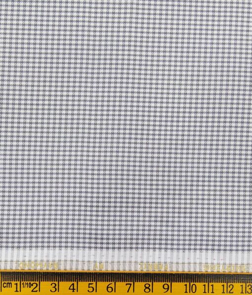 Raymond White Poly Cotton Light Grey Checks Shirting Fabric