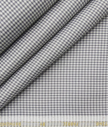 Raymond White Poly Cotton Light Grey Checks Shirting Fabric