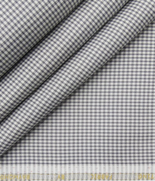 Raymond White Poly Cotton Light Grey Checks Shirting Fabric