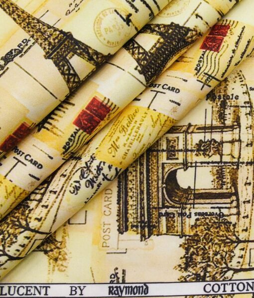Raymond Yellow Poly Cotton Multicolor Printed Shirting Fabric