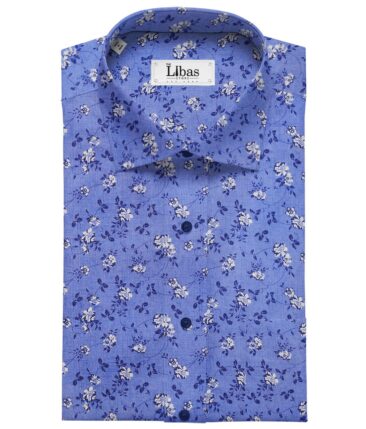 Raymond Blue 100% Giza Cotton Floral Printed Shirting Fabric