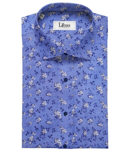 Raymond Blue 100% Giza Cotton Floral Printed Shirting Fabric