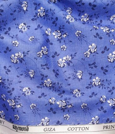 Raymond Blue 100% Giza Cotton Floral Printed Shirting Fabric