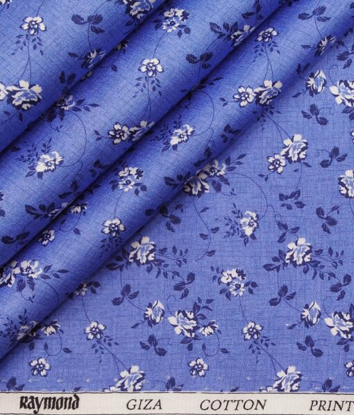 Raymond Blue 100% Giza Cotton Floral Printed Shirting Fabric